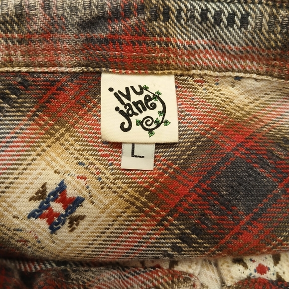 Ivy Jane Multicolor Plaid Shirt Pearl Snap Balloon Sleeves Size Large Western - Picture 8 of 12